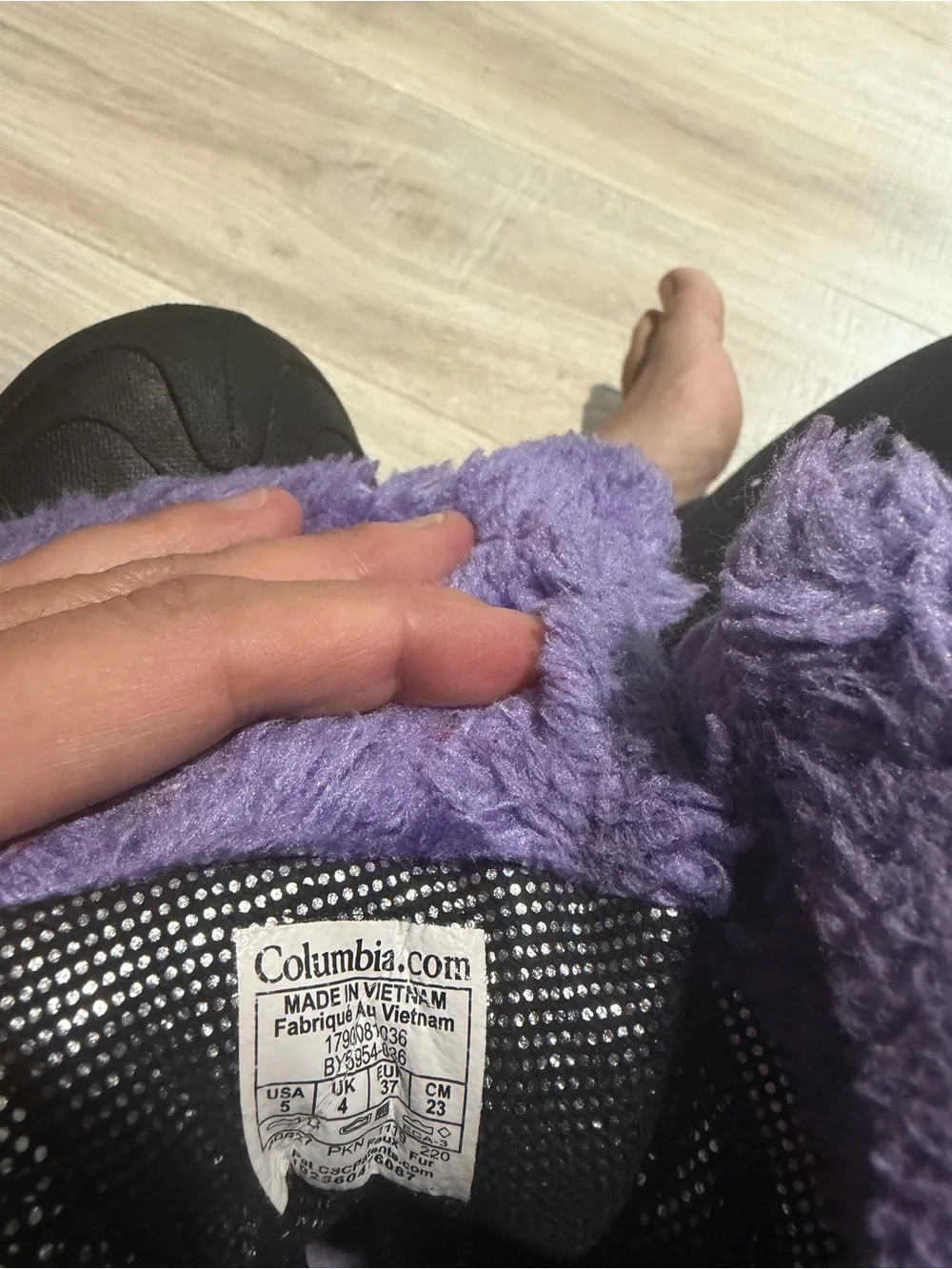 Columbia Kids Gray Winter Boots with Purple Faux-Fur Trim